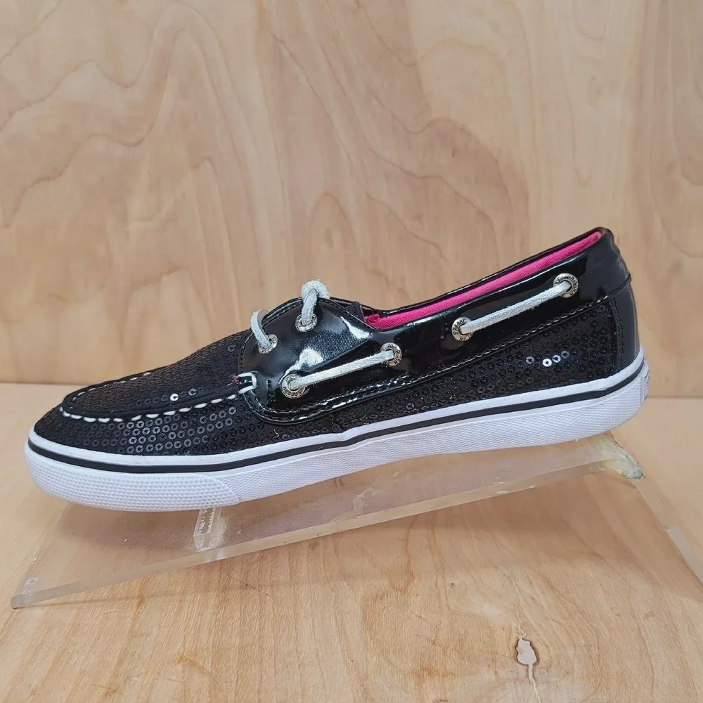 SPERRY TOP-SIDER Women's Boat Shoes Sz 4.5 M Bahama Black Glitter Casual Comfort